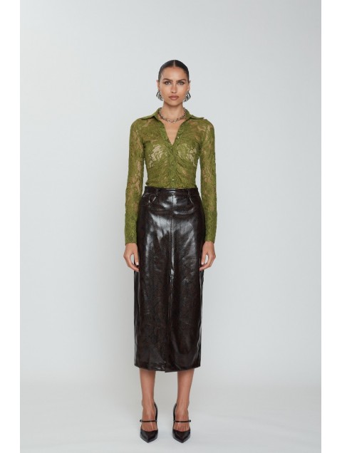 MIX AND MATCH Ellora Lace Shirt Olive Πράσινο  Δαντελένιο Πουκάμισο